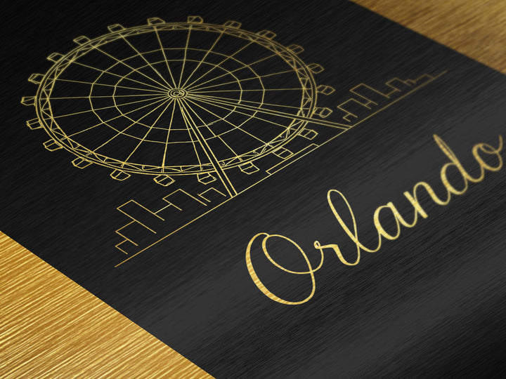 Orlando Florida Art, Metallic Gold Print, Wood Framed Art, Metal Art, Modern House Art, Wanderlust Gift, Entryway Wall Print