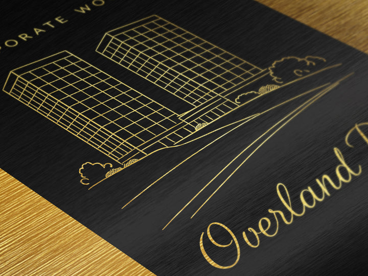 Overland Park Kansas Travel, Metallic Gold Art, Wood Framed Art, Metal Art, Anniversary Gift, Bedroom Wall Art, Living Room Art