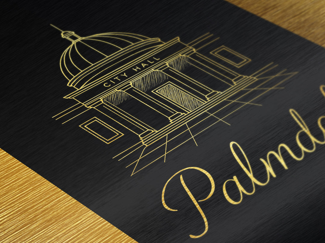 Palmdale California Art, Metallic Gold Print, Wood Framed Art, Metal Art, Modern House Art, Wanderlust Gift, Entryway Wall Print