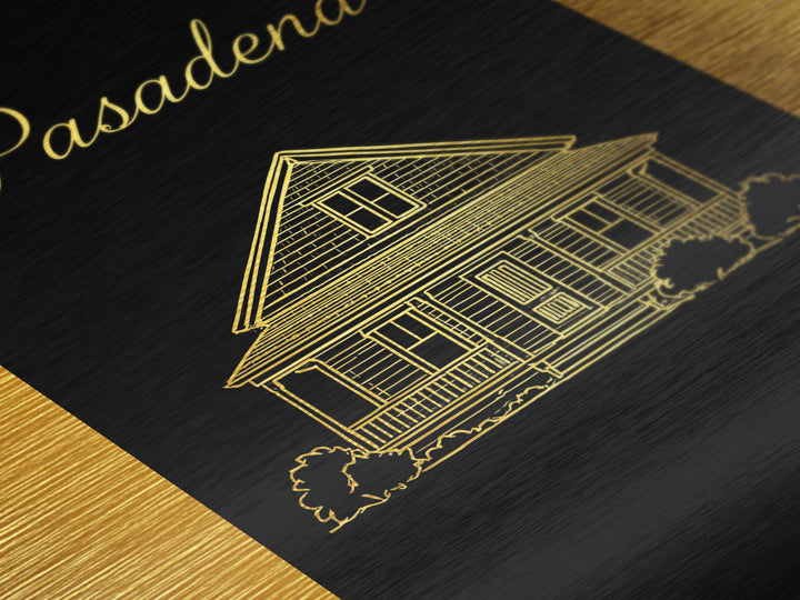 Pasadena California Travel, Metallic Gold Art, Wood Framed Art, Metal Art, Anniversary Gift, Bedroom Wall Art, Hallway Wall Art