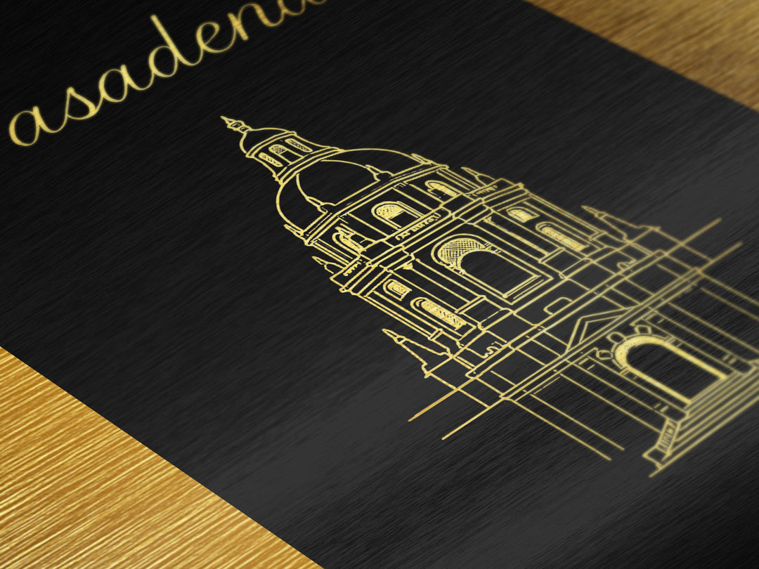 Pasadena California Art, Metallic Gold Print, Wood Framed Art, Metal Art, Modern Wall Art, Graduation Gift, Living Room Art