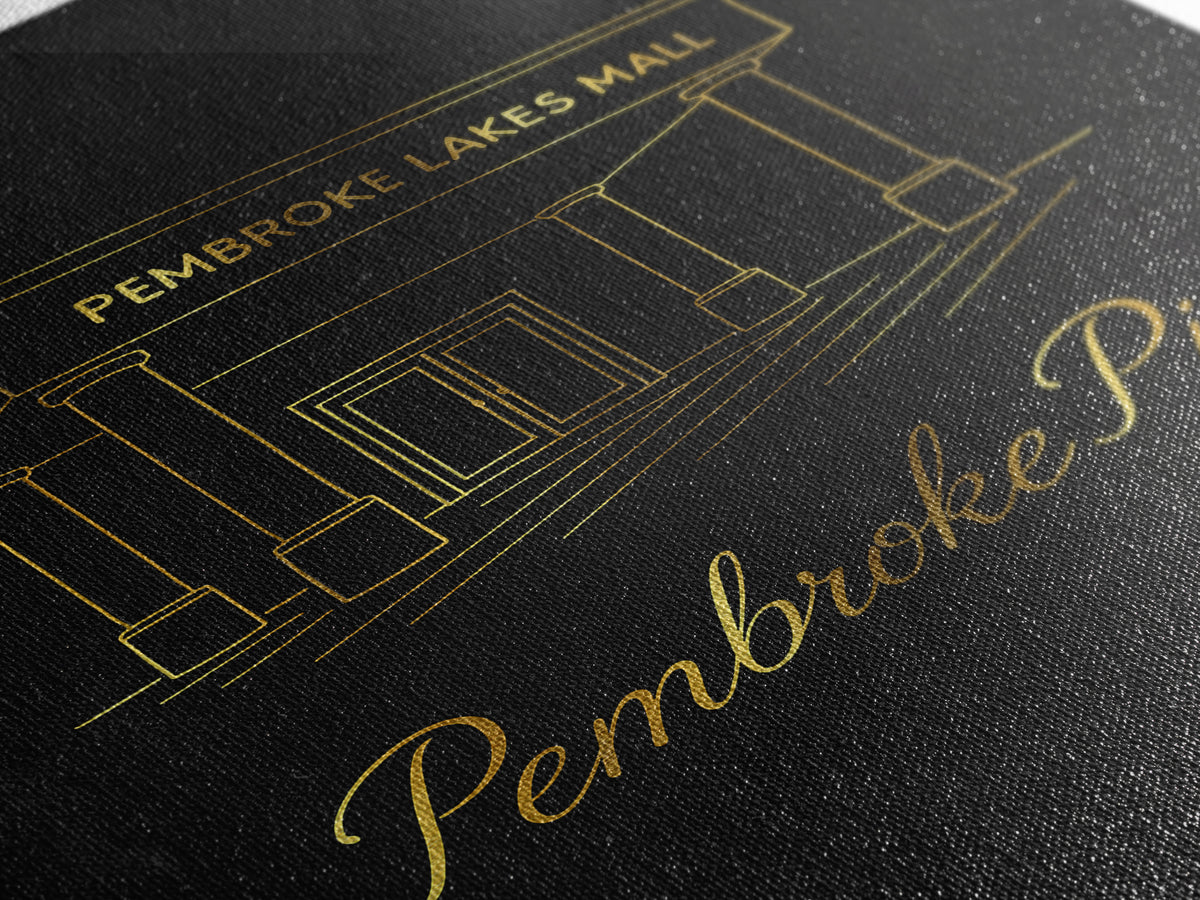 Pembroke Pines Travel Poster, Canvas Print, Gold Outline Poster Art, Pembroke Pines Travel Art, City Travel Prints, Travel Wall Art