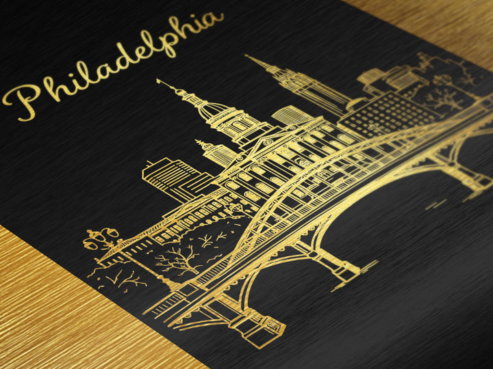 Philadelphia Pennsylvania Travel, Metallic Gold Art, Wood Framed Art, Metal Art, Retirement Gift, Bedroom Wall Art, Hallway Wall Art