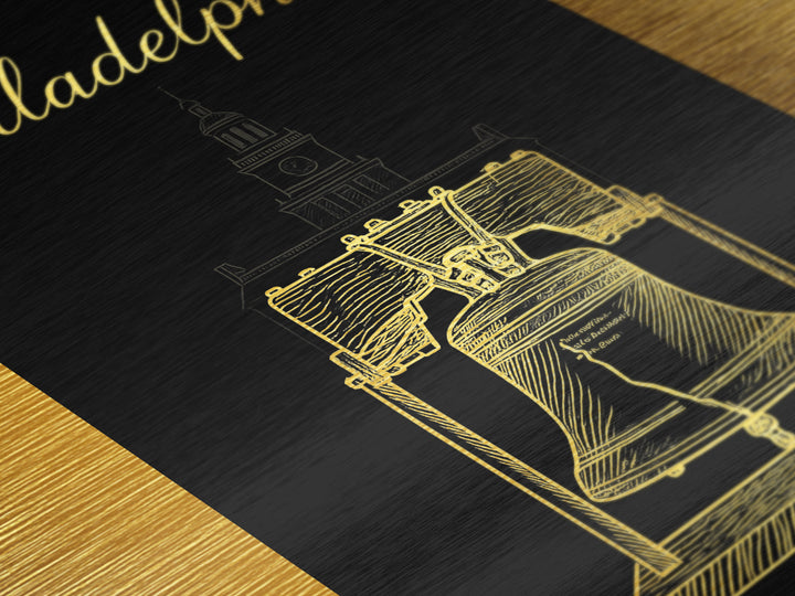 Philadelphia Pennsylvania Art, Metallic Gold Print, Wood Framed Art, Metal Art, Modern House Art, Wanderlust Gift, Entryway Wall Print