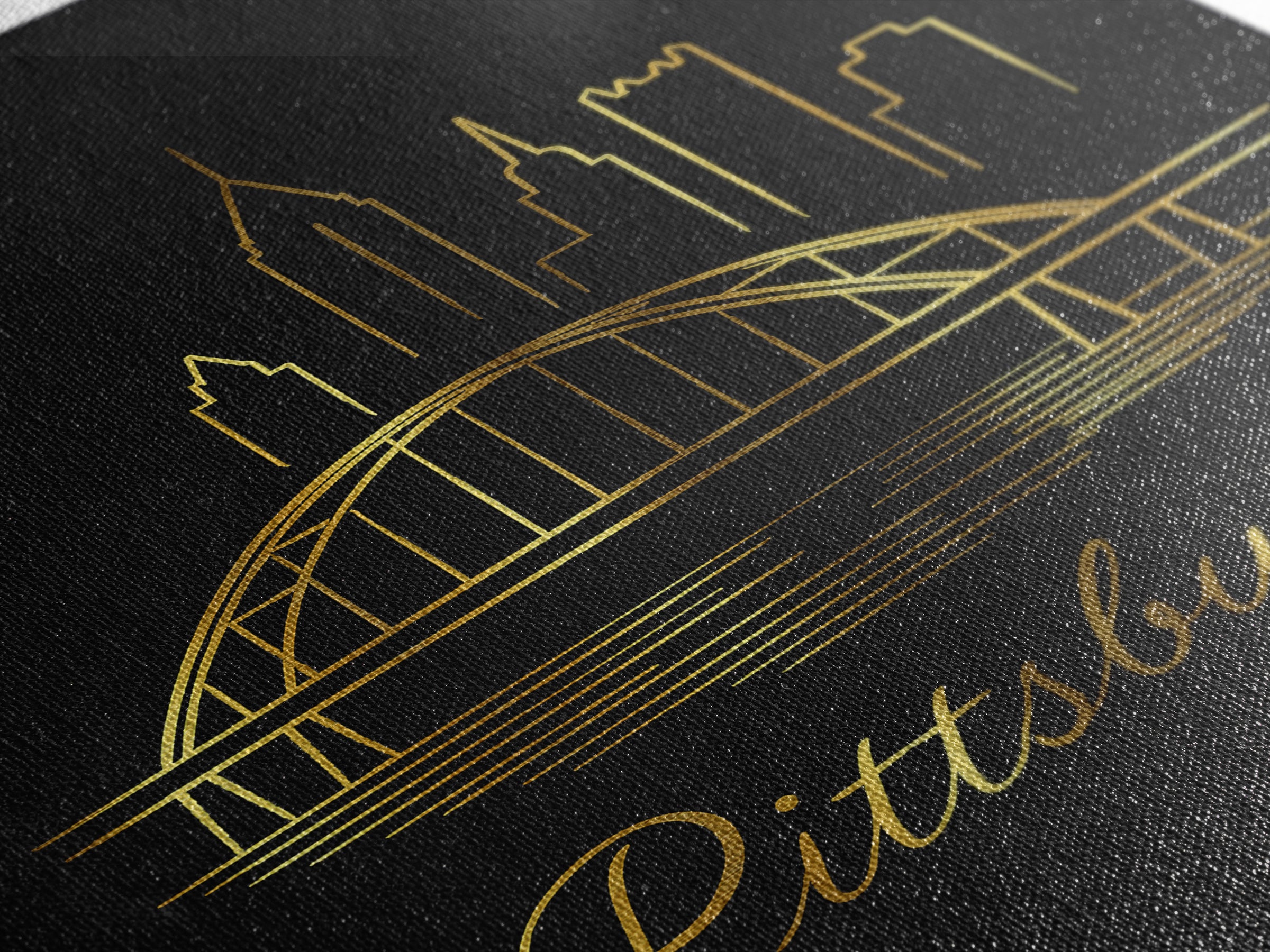 Pittsburgh Travel Poster, Canvas Print, Gold Outline Poster Art, Pittsburgh City Art, Vintage Travel Print, Living Room Wall Art