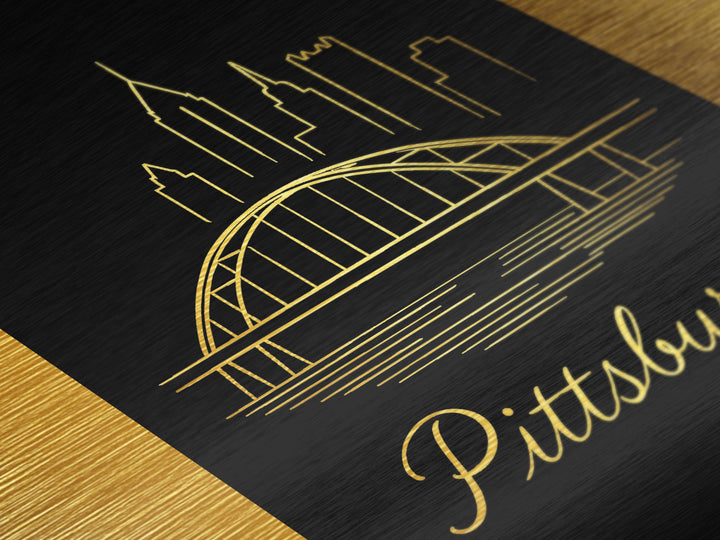 Pittsburgh Pennsylvania Art, Metallic Gold Art, Wood Framed Art, Metal Art, Birthday Gift, Hallway Wall Art, Living Room Art