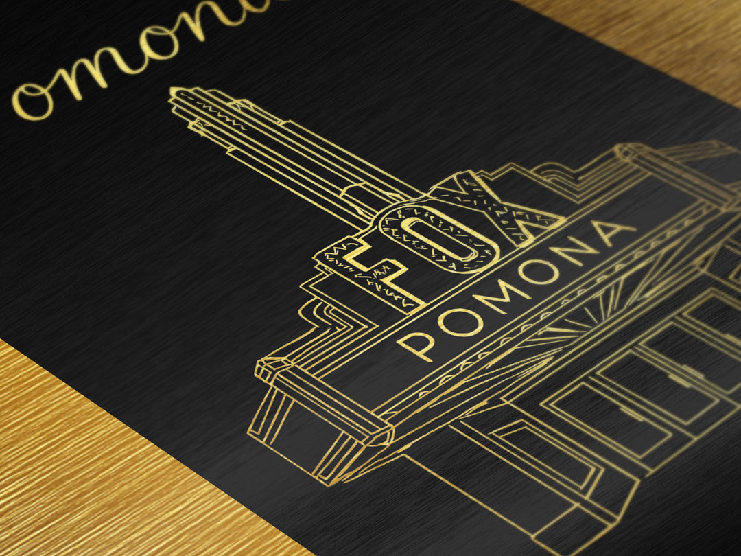 Pomona California Art, Metallic Gold Art, Wood Framed Art, Metal Art, Minimalist Wall Art, Wanderlust Gift, Bedroom Decor
