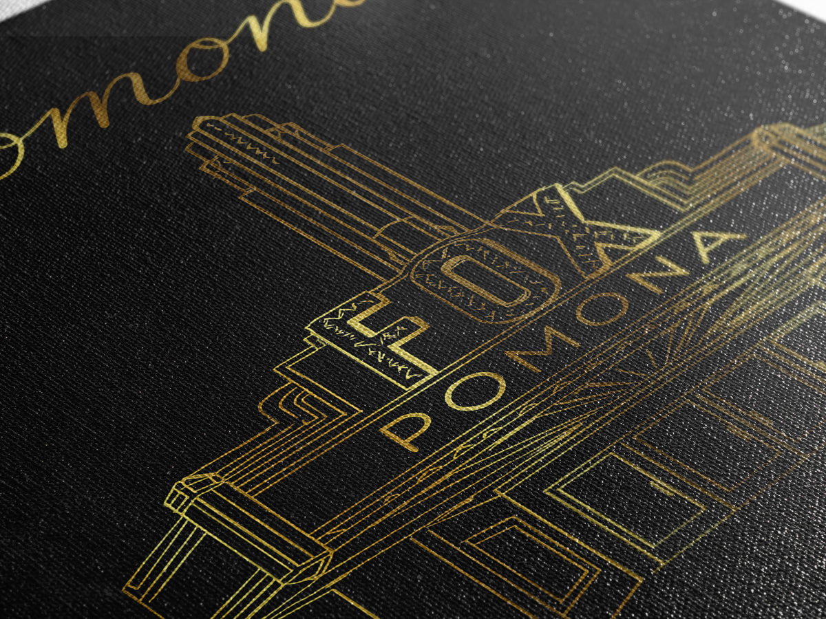 Pomona Travel Poster, Framed Canvas Print, Black Gold Minimalist Art, Pomona Wall Art, Travel Art Print, Travel Poster Set, Fine Art Print