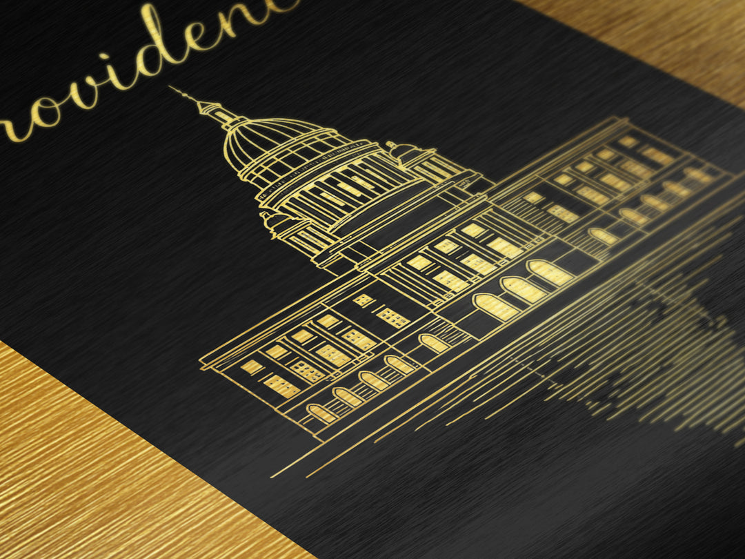 Providence Rhode Island Art, Metallic Gold Art, Wood Framed Art, Metal Art, Modern Wall Art, Adventure Lover Gift, Office Decor