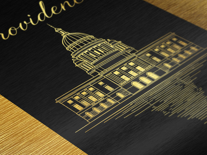 Providence Rhode Island Art, Metallic Gold Art, Wood Framed Art, Metal Art, Modern Wall Art, Adventure Lover Gift, Office Decor