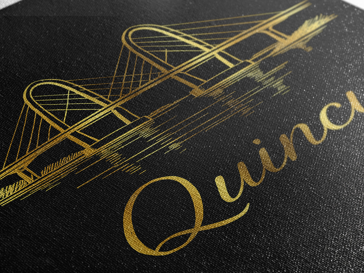 Quincy Massachusetts Travel Poster, Canvas Print, Gold Outline Poster Art, Quincy Wall Art, Wall Decor, Travel Poster Art, Home Decor