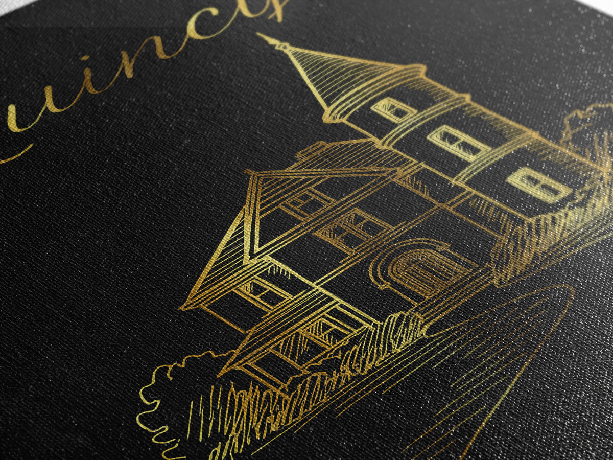 Quincy Travel Poster, Canvas Print, Minimalist Gold Line Art, Quincy City Art, Gift For Travelers, Eclectic Wall Decor, Travel Wall Art