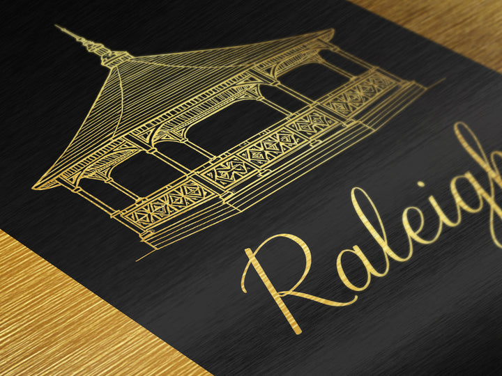Raleigh North Carolina Art, Metallic Gold Art, Wood Framed Art, Metal Art, Modern House Art, Traveler Gift, Office Decor