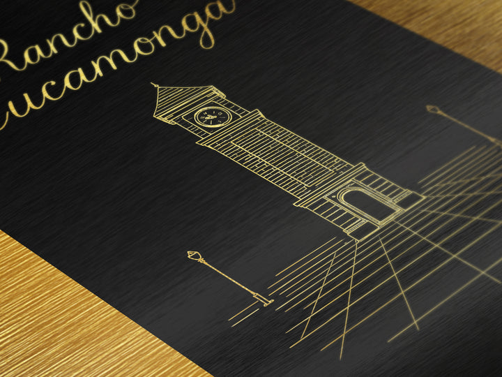 Rancho Cucamonga California Art, Metallic Gold Art, Wood Framed Art, Metal Art, Minimalist Wall Art, Birthday Travel Gift, Living Room Decor