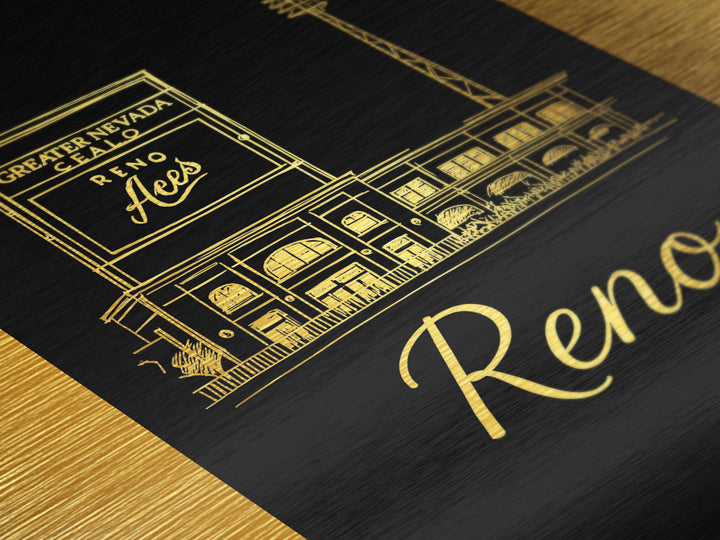 Reno Nevada Travel, Metallic Gold Print, Wood Framed Art, Metal Art, Modern House Art, Retirement Travel Gift, Bedroom Decor