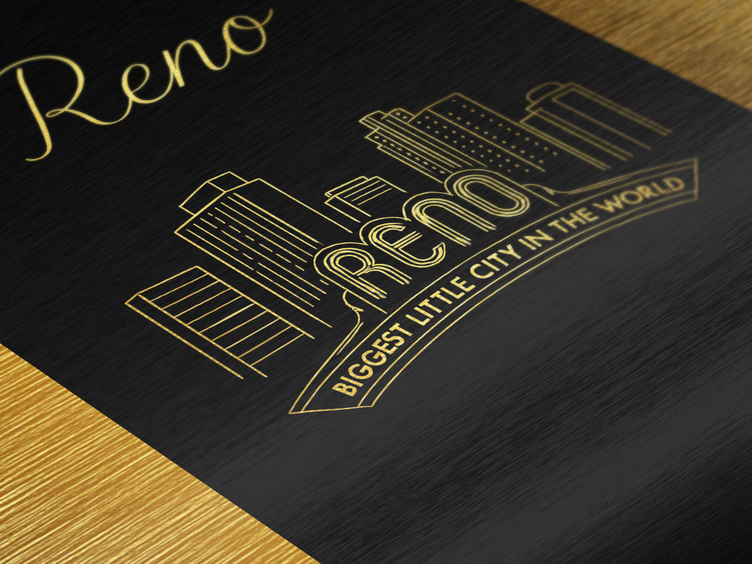 Reno Nevada Art, Metallic Gold Art, Wood Framed Art, Metal Art, Modern Wall Art, Adventure Lover Gift, Living Room Decor
