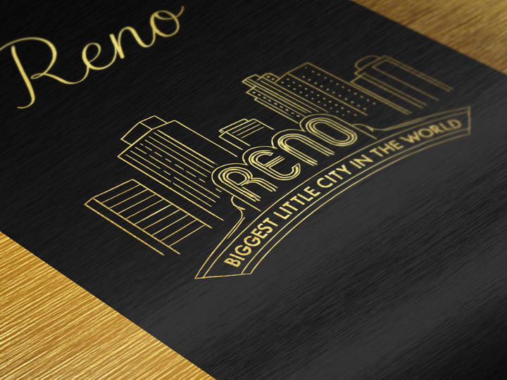 Reno Nevada Art, Metallic Gold Art, Wood Framed Art, Metal Art, Modern Wall Art, Adventure Lover Gift, Living Room Decor