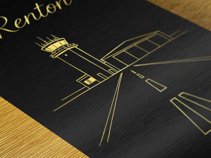 Renton Washington Art, Metallic Gold Art, Wood Framed Art, Metal Art, Modern House Art, Wanderlust Gift, Bedroom Decor