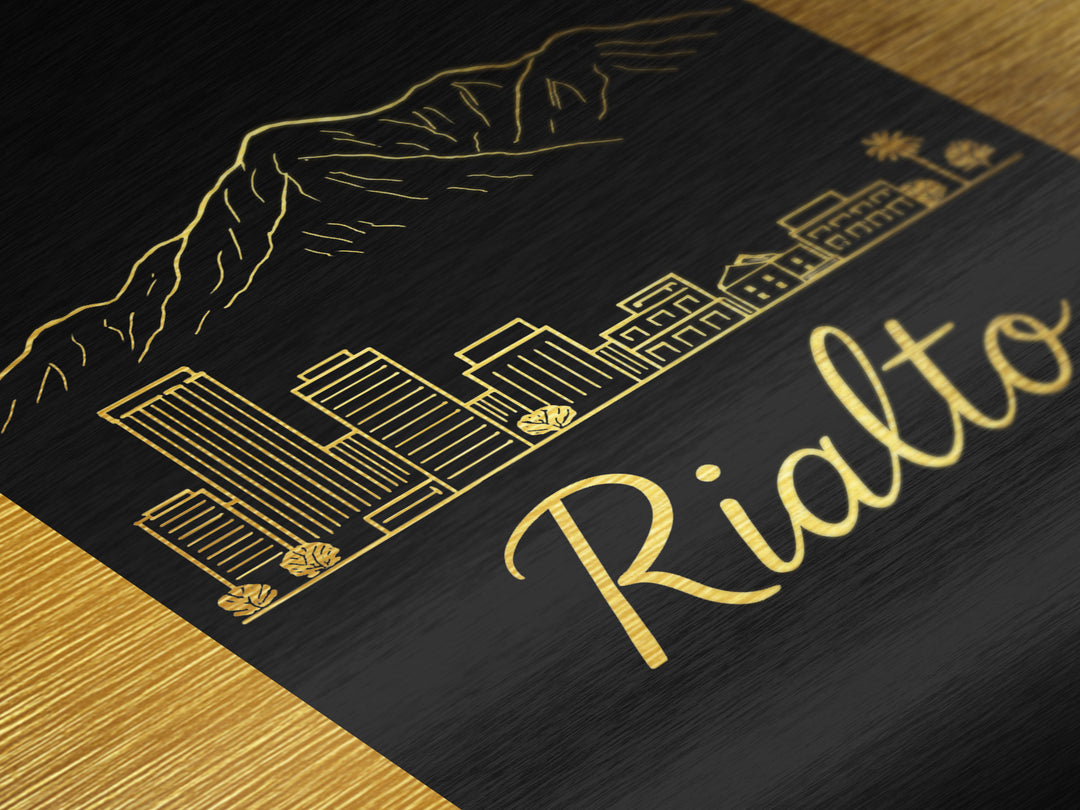 Rialto California Art, Metallic Gold Art, Wood Framed Art, Metal Art, Modern Wall Art, Graduation Travel Gift, Living Room Decor