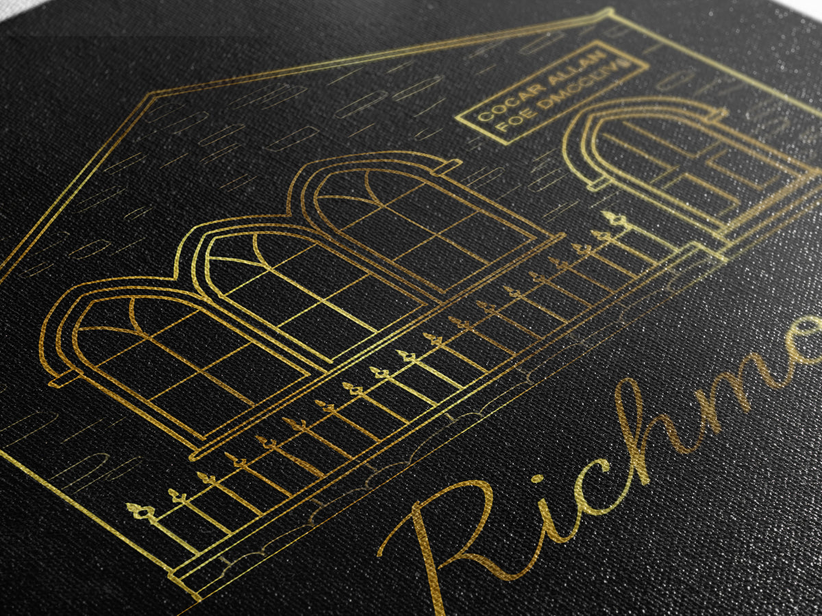 Richmond Virginia Travel Poster, Canvas Print, Minimalist Gold Line Art, Richmond Travel Art, City Art Print, City Illustration, Poster Art
