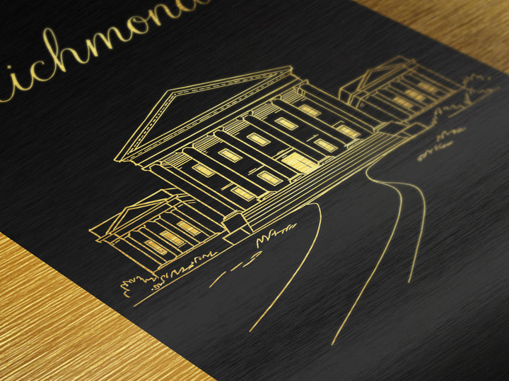 Richmond Virginia Art, Metallic Gold Art, Wood Framed Art, Metal Art, Minimalist Wall Art, Destination Gift, Bedroom Decor