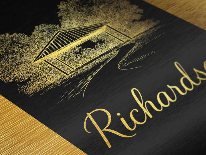 Richardson Texas Art, Metallic Gold Art, Wood Framed Art, Metal Art, Modern House Art, Wanderlust Gift, Living Room Decor