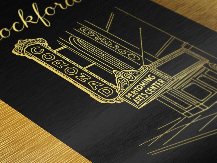 Rockford Illinois Travel, Metallic Gold Print, Wood Framed Art, Metal Art, Modern Wall Art, Anniversary Travel Gift, Bedroom Decor