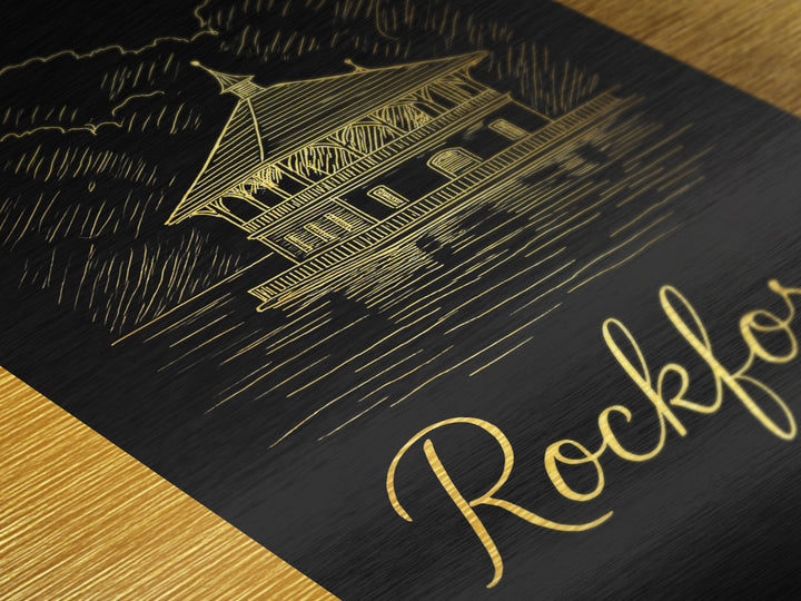 Rockford Illinois Art, Metallic Gold Art, Wood Framed Art, Metal Art, Modern Wall Art, Graduation Travel Gift, Living Room Decor