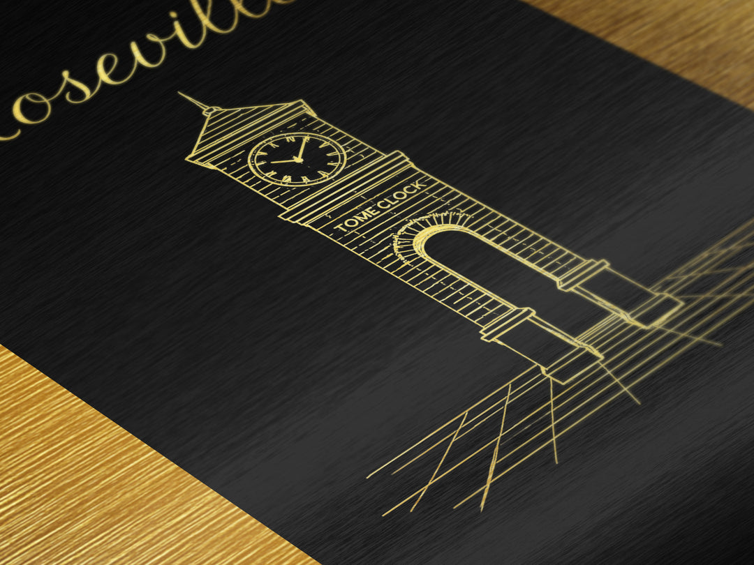Roseville California Travel, Metallic Gold Print, Wood Framed Art, Metal Art, Minimalist Wall Art, Honeymoon Gift, Office Decor