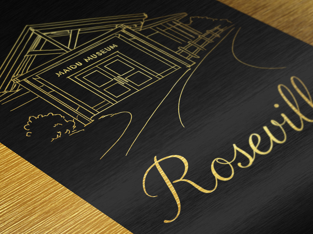 Roseville California Art, Metallic Gold Art, Wood Framed Art, Metal Art, Modern House Art, Birthday Travel Gift, Bedroom Decor