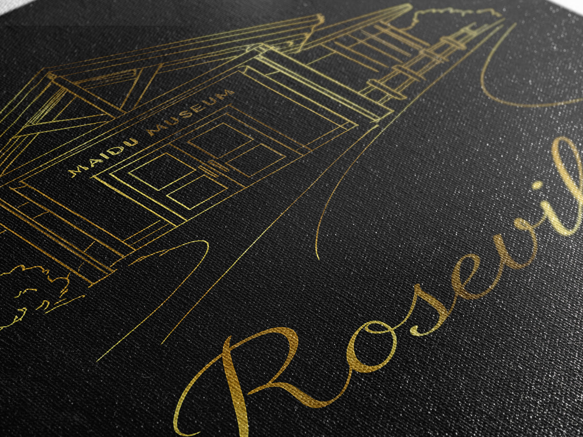 Roseville Travel Poster, Canvas Print, Minimalist Gold Line Art, Roseville Art Print, City Art Print, Travel Poster Set, Travel Wall Decor