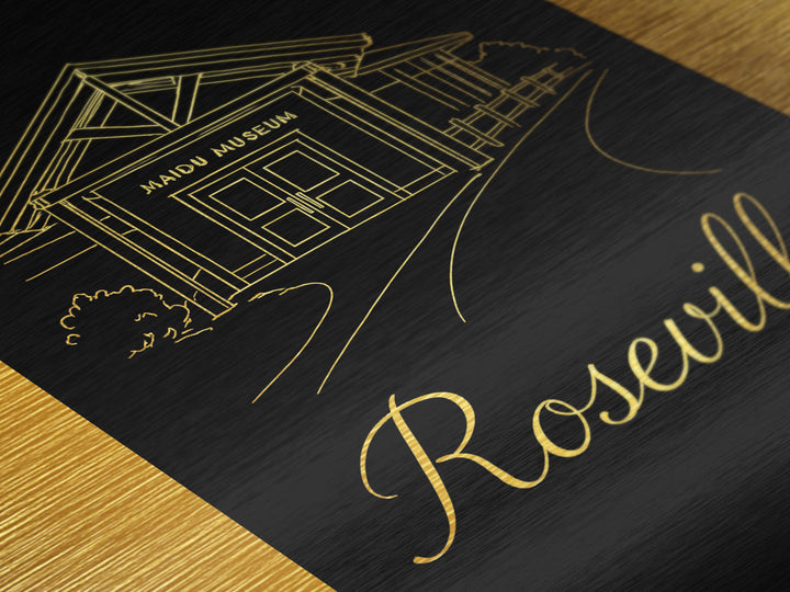 Roseville California Art, Metallic Gold Art, Wood Framed Art, Metal Art, Modern House Art, Birthday Travel Gift, Bedroom Decor