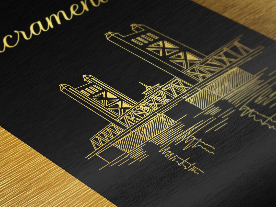 Sacramento California Art, Metallic Gold Art, Wood Framed Art, Metal Art, Modern House Art, Traveler Gift, Home Decor