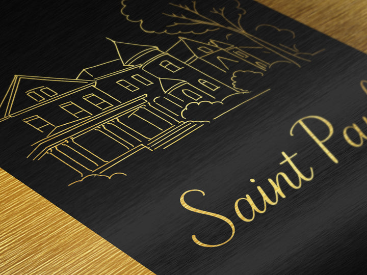 Saint Paul Minnesota Travel, Metallic Gold Print, Wood Framed Art, Metal Art, Modern Wall Art, Honeymoon Gift, Living Room Decor