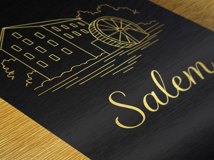 Salem Oregon Travel, Metallic Gold Print, Wood Framed Art, Metal Art, Modern House Art, Retirement Travel Gift, Bedroom Decor