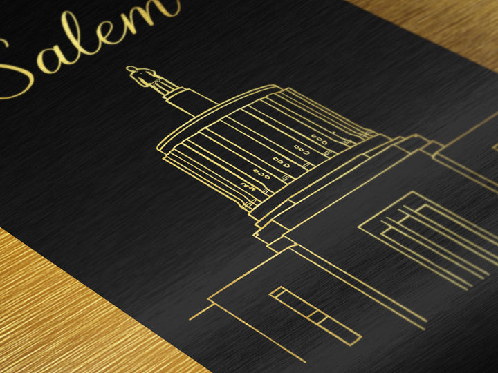 Salem Oregon Art, Metallic Gold Art, Wood Framed Art, Metal Art, Modern Wall Art, Adventure Lover Gift, Living Room Decor