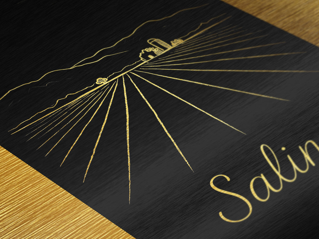 Salinas California Travel, Metallic Gold Print, Wood Framed Art, Metal Art, Minimalist Wall Art, Destination Gift, Home Decor
