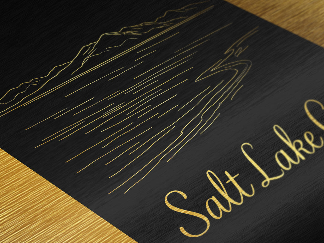 Salt Lake City Utah Travel, Metallic Gold Print, Wood Framed Art, Metal Art, Modern Wall Art, Anniversary Travel Gift, Living Room Decor