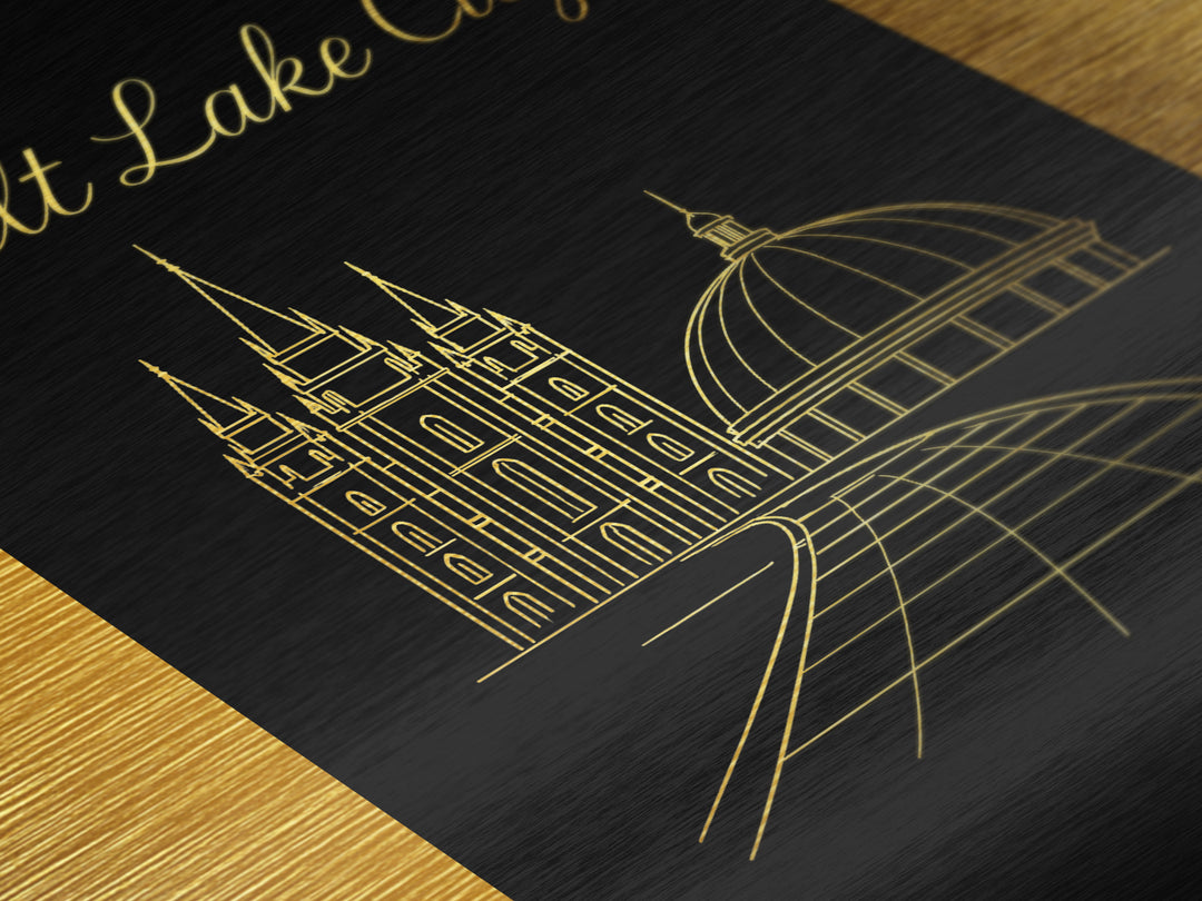 Salt Lake City Utah Art, Metallic Gold Art, Wood Framed Art, Metal Art, Modern Wall Art, Graduation Travel Gift, Home Decor