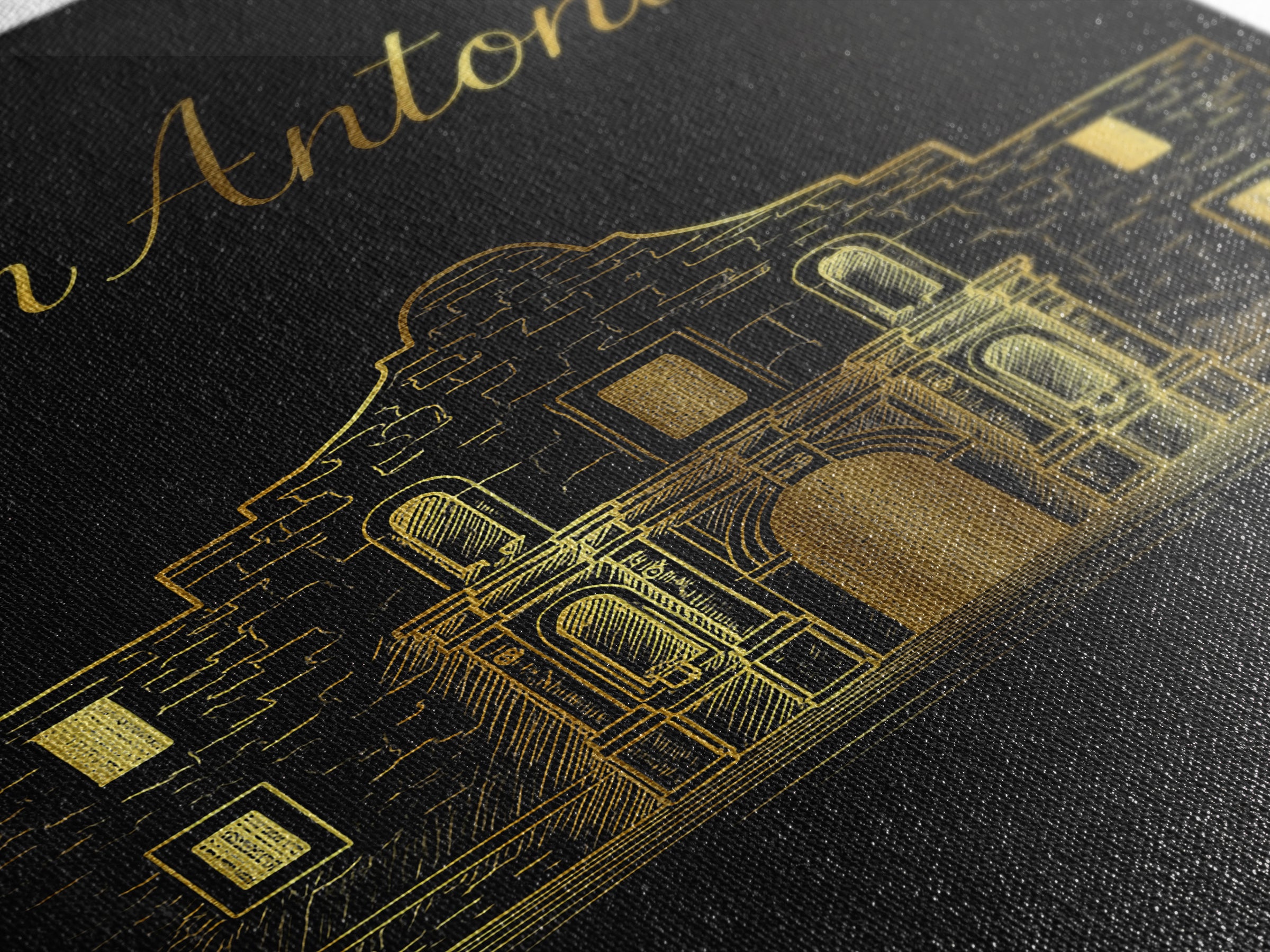 San Antonio Texas Travel Poster, Framed Canvas Print, Black Gold Minimalist Art, San Antonio City Art, City Travel Prints, City Illustration