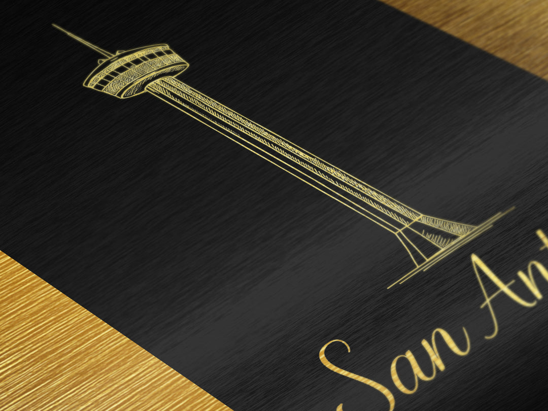 San Antonio Texas Art, Metallic Gold Art, Wood Framed Art, Metal Art, Modern House Art, Birthday Travel Gift, Living Room Decor