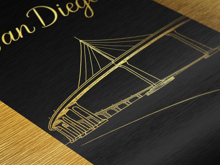 San Diego California Travel, Metallic Gold Print, Wood Framed Art, Metal Art, Minimalist Wall Art, Destination Gift, Bedroom Decor