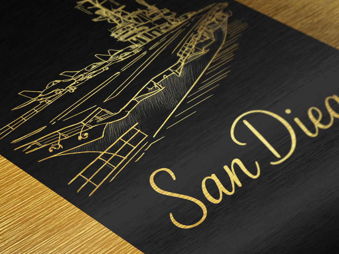 San Diego California Art, Metallic Gold Art, Wood Framed Art, Metal Art, Modern House Art, Wanderlust Gift, Living Room Decor
