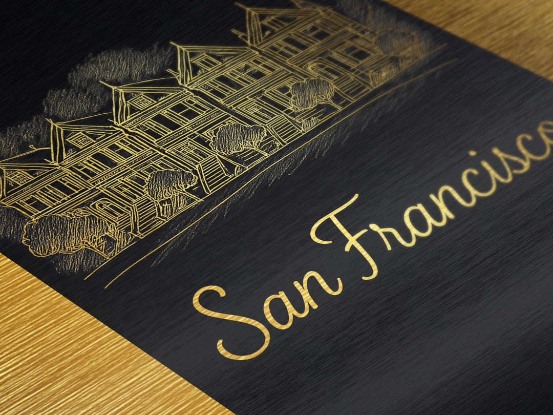 San Francisco California Travel, Metallic Gold Print, Wood Framed Art, Metal Art, Modern Wall Art, Honeymoon Gift, Home Decor