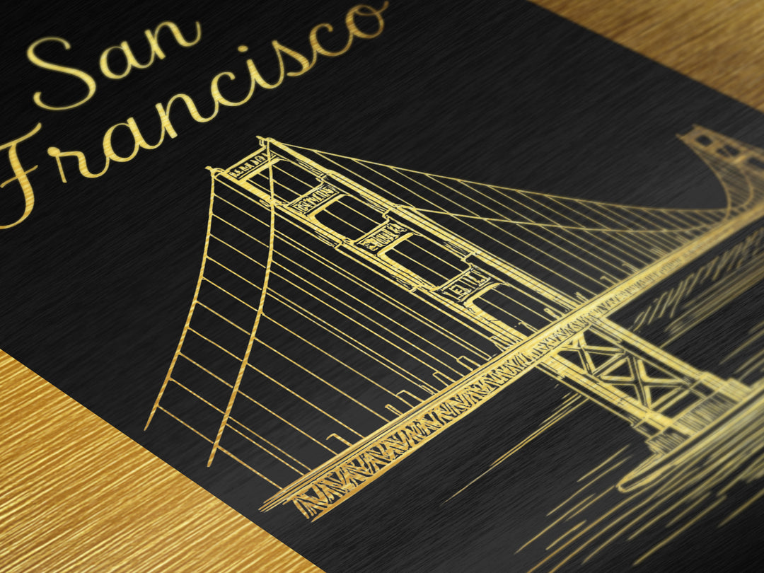 San Francisco California Art, Metallic Gold Art, Wood Framed Art, Metal Art, Minimalist Wall Art, Birthday Travel Gift, Living Room Decor