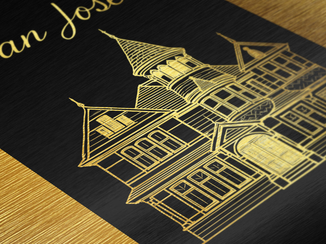 San Jose California Travel, Metallic Gold Print, Wood Framed Art, Metal Art, Modern Wall Art, Retirement Travel Gift, Office Decor