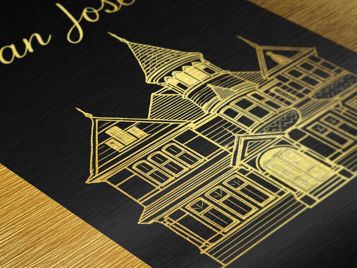 San Jose California Travel, Metallic Gold Print, Wood Framed Art, Metal Art, Modern Wall Art, Retirement Travel Gift, Office Decor