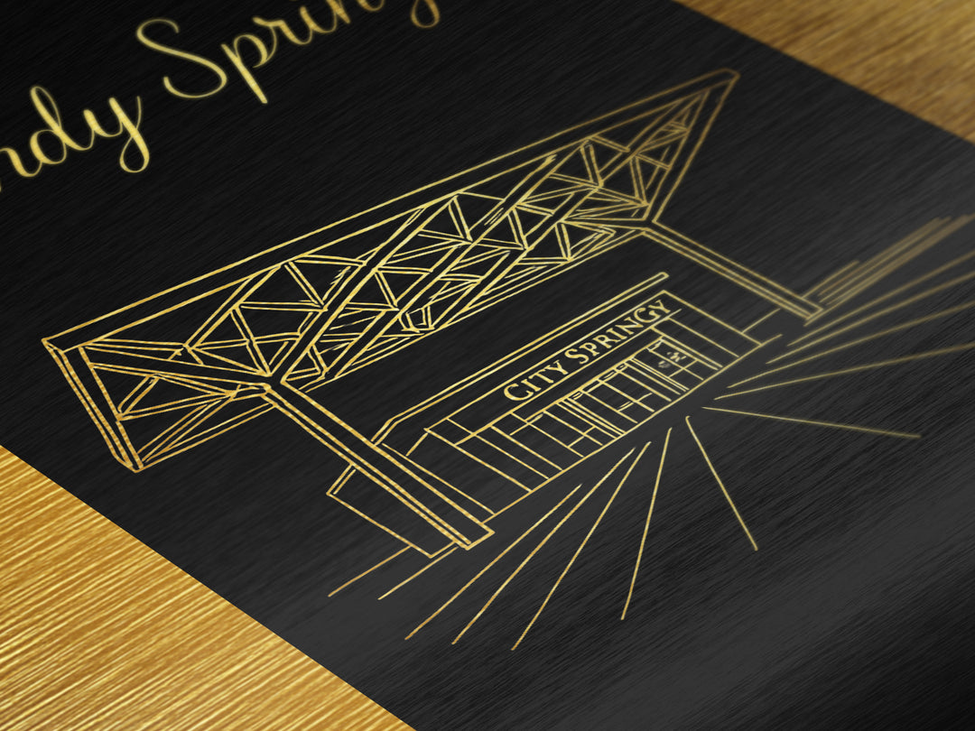Sandy Springs Georgia Travel, Metallic Gold Print, Wood Framed Art, Metal Art, Modern Wall Art, Anniversary Travel Gift, Office Decor