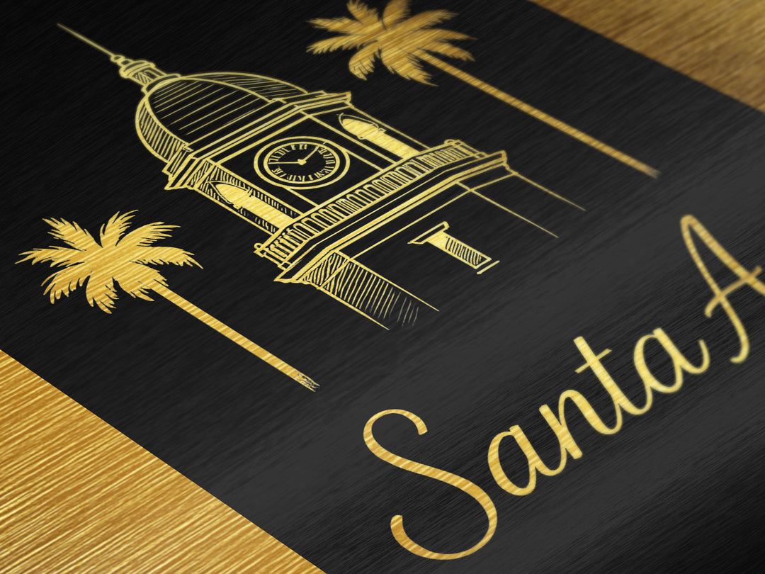 Santa Ana California Travel, Metallic Gold Print, Wood Framed Art, Metal Art, Modern Wall Art, Anniversary Travel Gift, Bedroom Decor