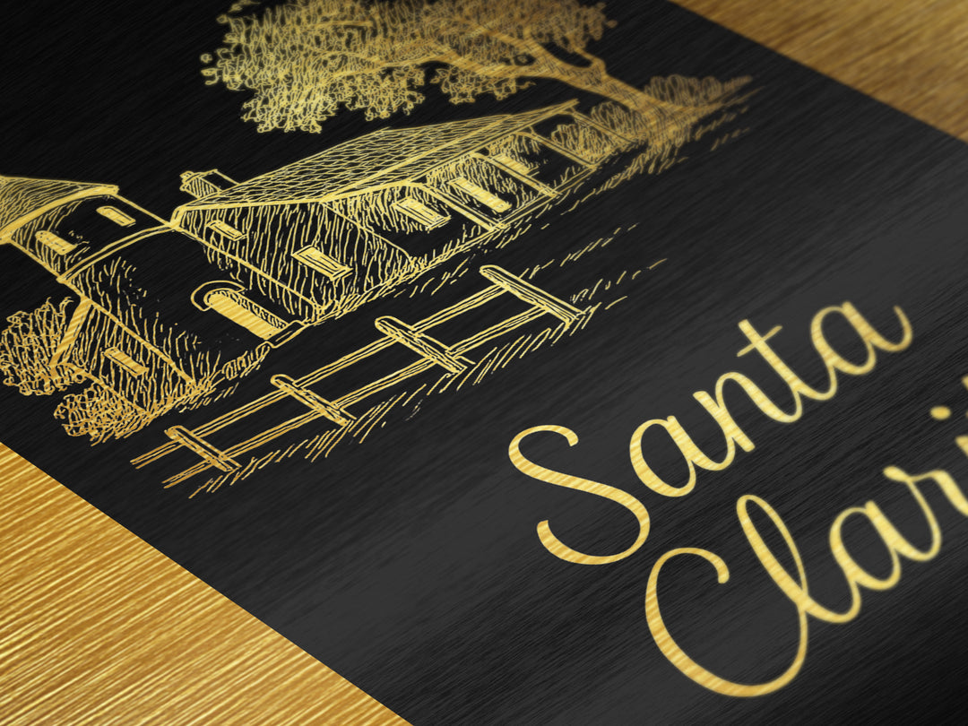 Santa Clarita California Travel, Metallic Gold Print, Wood Framed Art, Metal Art, Modern Wall Art, Retirement Travel Gift, Living Room Decor